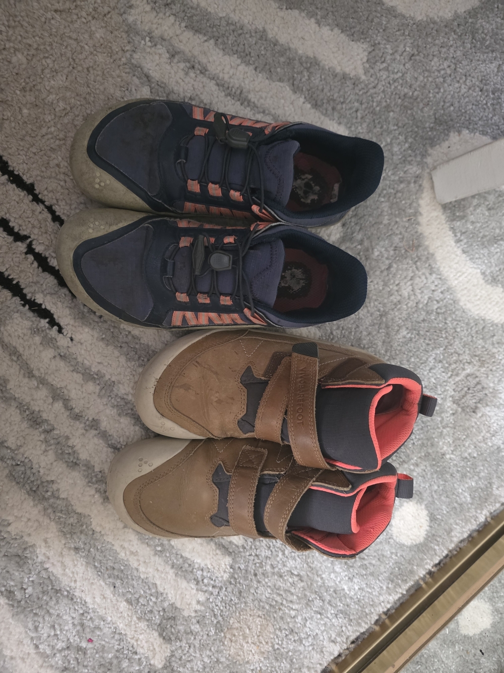 Vivobarefoot Kids Navy Athletic Sneakers + Brown Velcro Boot Sneakers
